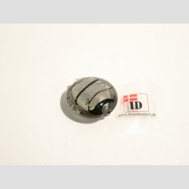 H�ndlavet Glas Perle - Rund - Gr�/S�lv/Strib - Stor - 2cm Perle1