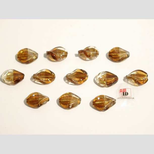 Hndlavet Glas Perle - Blade - Ravfarve - 2cm