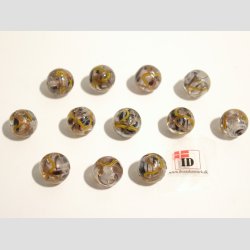 Glas Perler - Hndlavet Glasklare Med Gul/Guld Striber - Rund - 1cm