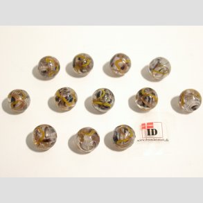 Glas Perler - Hndlavet Glasklare Med Gul/Guld Striber - Rund - 1cm