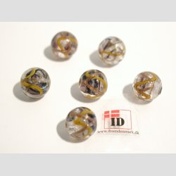 Glas Perler - Hndlavet Glasklare Med Gul/Guld Striber - Rund - 1cm