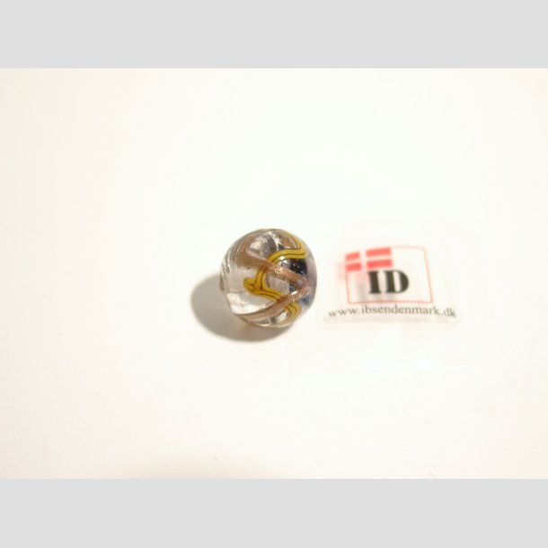 Glas Perler - Hndlavet Glasklare Med Gul/Guld Striber - Rund - 1cm Perle1