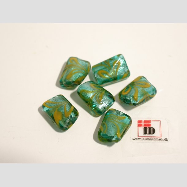 Glas Perle - Turkis Gr�n/Gul Med S�lv - 1,5cm Perle6