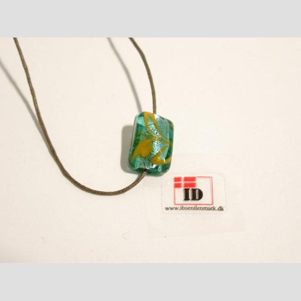 Glas Perle - Turkis Gr�n/Gul Med S�lv - 1,5cm Perle1