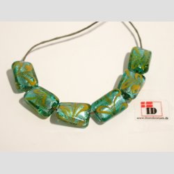 Glas Perle - Turkis Gr�n/Gul Med S�lv - 1,5cm