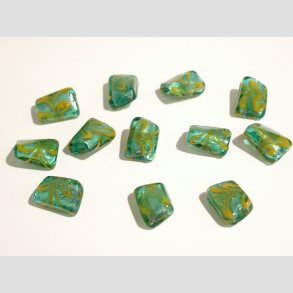 Glas Perle - Turkis Grn/Gul Med Slv - 1,5cm