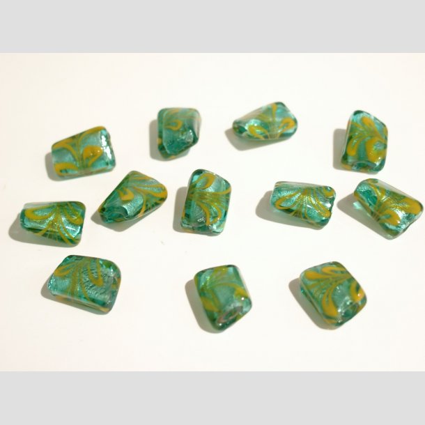 Glas Perle - Turkis Gr�n/Gul Med S�lv - 1,5cm