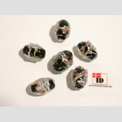 Glas Perle - Klar/Sort/Blomst Med Slv - 1,5cm