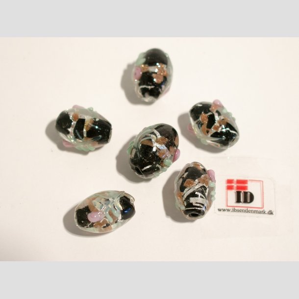 Glas Perle - Klar/Sort/Blomst Med Slv - 1,5cm Perle6