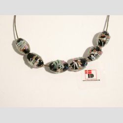 Glas Perle - Klar/Sort/Blomst Med Slv - 1,5cm