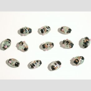 Glas Perle - Klar/Sort/Blomst Med Slv - 1,5cm