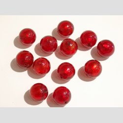Glas Perler - Rde Kugler Med Slv - 1,8cm