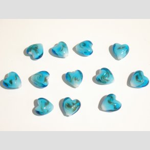 Glas Perler - Hjerter - Lysebl eller Brune - 1 St 12 stk - 1,5cm