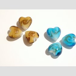 Glas Perler - Hjerter - Lysebl eller Brune - 1 St 12 stk - 1,5cm