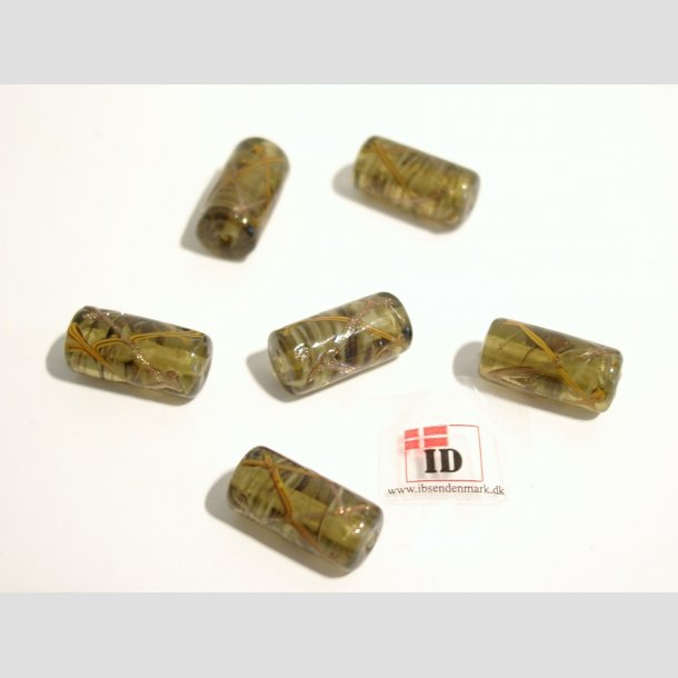 Hndlavet Glas Perler - Rund/Aflang Med Striber - Brun - 2cm Perle6