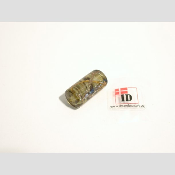 Hndlavet Glas Perler - Rund/Aflang Med Striber - Brun - 2cm Perle1