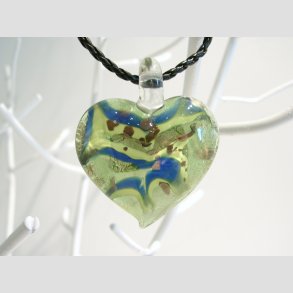 Glas Smykke Vedhng - Stor Glas Hjerte - Grn - 5-6cm