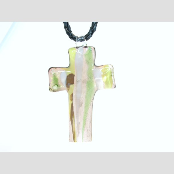 Glas Smykke Vedhng - Grn/Gul/Guld - Blad/Hjerte/Aflang/Kors - 4-5cm ID Deko4