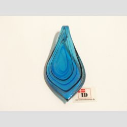 Glas Smykke Vedhng - Lysebl Med Sort Strib Og Guld - 3x7cm