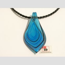 Glas Smykke Vedhng - Lysebl Med Sort Strib Og Guld - 3x7cm