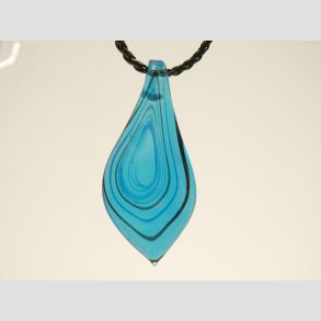 Glas Smykke Vedhng - Lysebl Med Sort Strib Og Guld - 3x7cm