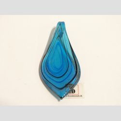 Glas Smykke Vedhng - Lysebl Med Sort Strib Og Guld - 3x7cm