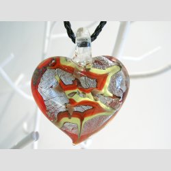 Glas Smykke Vedhng - Stor Glas Hjerte - Rd - 5-6cm