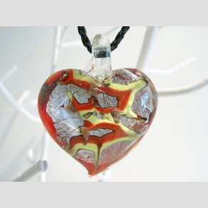 Glas Smykke Vedhng - Stor Glas Hjerte - Rd - 5-6cm