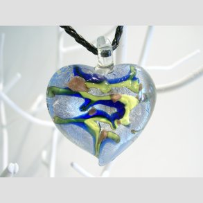 Glas Smykke Vedhng - Stor Glas Hjerte - Bl - 5-6cm