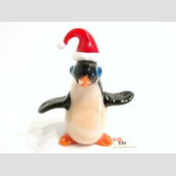 Glasfigur - Glas Pingvin - Sort/Brun Med Nissehue - 7cm