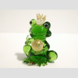 Glaskunst - Kys Fren - Glas Fr med Guld Krone &amp; Guld Bold - 6cm