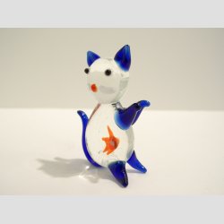 Glas Fantasi - Kat Figur - Glas Bl/Klar Med Orange Fisk i Maven - B4-5cm x H6-7cm