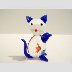Glas Fantasi - Kat Figur - Glas Bl/Klar Med Orange Fisk i Maven - B4-5cm x H6-7cm