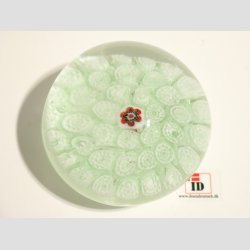 Brevpresser - I Glas Med Millefiori - Lysegrn - Dia. 6cm