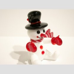 Glaskunst - Snemand Frost I Glas - Sort Hat/Rd Hvid Trklde - H8cm 