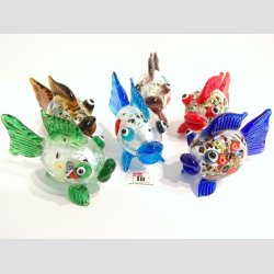 Glaskunst - Glas Slv Kuglefisk - Rund Med Millefiori - 7cm