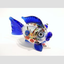 Glaskunst - Glas Slv Kuglefisk - Rund Med Millefiori - 7cm