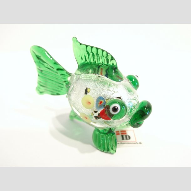 Glaskunst - Glas Slv Kuglefisk - Rund Med Millefiori - 7cm Gr&oslash;n