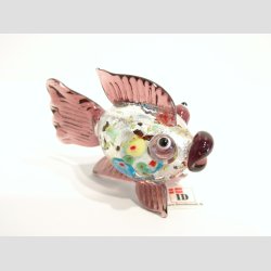 Glaskunst - Glas Slv Kuglefisk - Rund Med Millefiori - 7cm