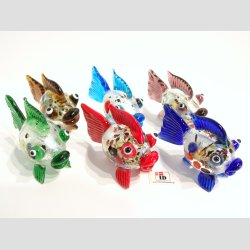 Glaskunst - Glas Slv Kuglefisk - Rund Med Millefiori - 7cm