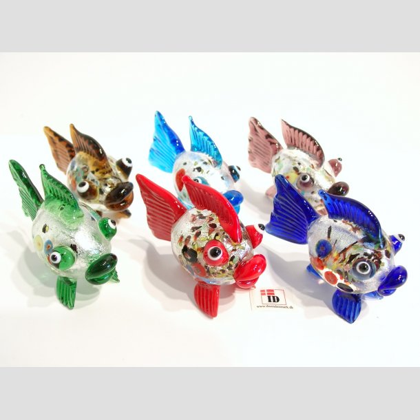 Glaskunst - Glas Slv Kuglefisk - Rund Med Millefiori - 7cm 1 S&aelig;t