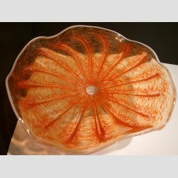 Glasfad - Hndlavet Stor Glasfad p Krystal Fod - Dia 45cm - Orange/Rd
