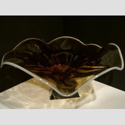 Glaskunst - Hndlavet Stor Glasfad p Krystal Fod - Dia 45cm - Brun