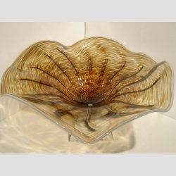 Glaskunst - Hndlavet Stor Glasfad p Krystal Fod - Dia 45cm - Brun