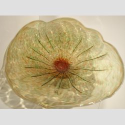 Glasfad - Hndlavet Stor Glasfad p Krystal Fod - Dia 45cm - Rd/Grn