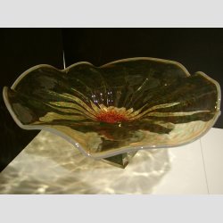 Glasfad - Hndlavet Stor Glasfad p Krystal Fod - Dia 45cm - Rd/Grn