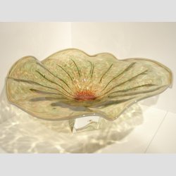 Glasfad - Hndlavet Stor Glasfad p Krystal Fod - Dia 45cm - Rd/Grn