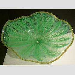 Hndlavet Stor Glasfad p Krystal Fod - Dia 45cm - Lysegrn