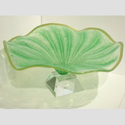 Hndlavet Stor Glasfad p Krystal Fod - Dia 45cm - Lysegrn