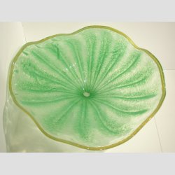 Hndlavet Stor Glasfad p Krystal Fod - Dia 45cm - Lysegrn